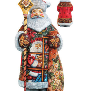 G.DeBrekht Woodcarved Hand Painted Give A Gift Santa Figurine