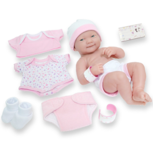 La Newborn Nursery 14″ Smiling Baby Doll 8 Pcs Pink Gift Set