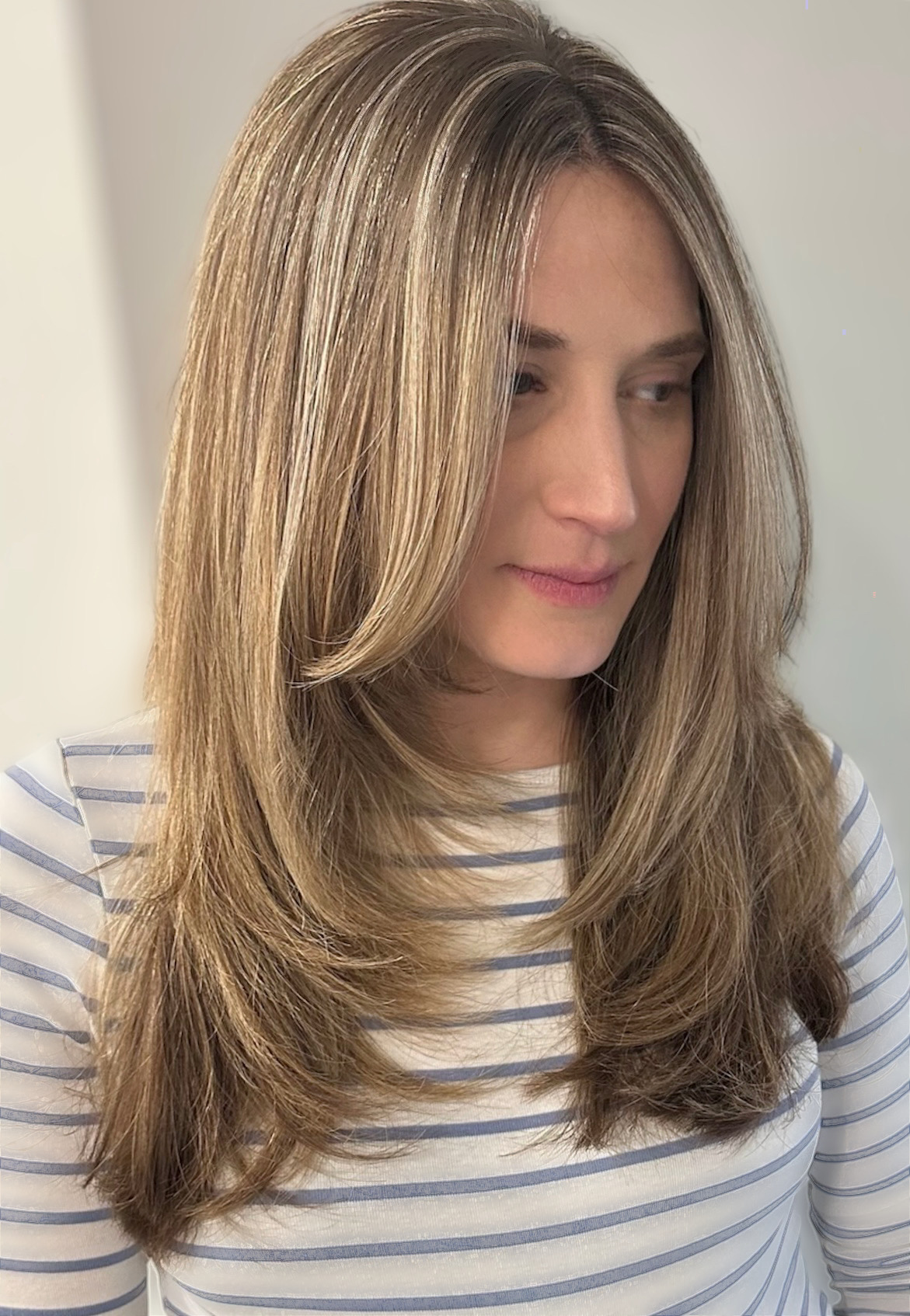 Highlights with long layered haircut